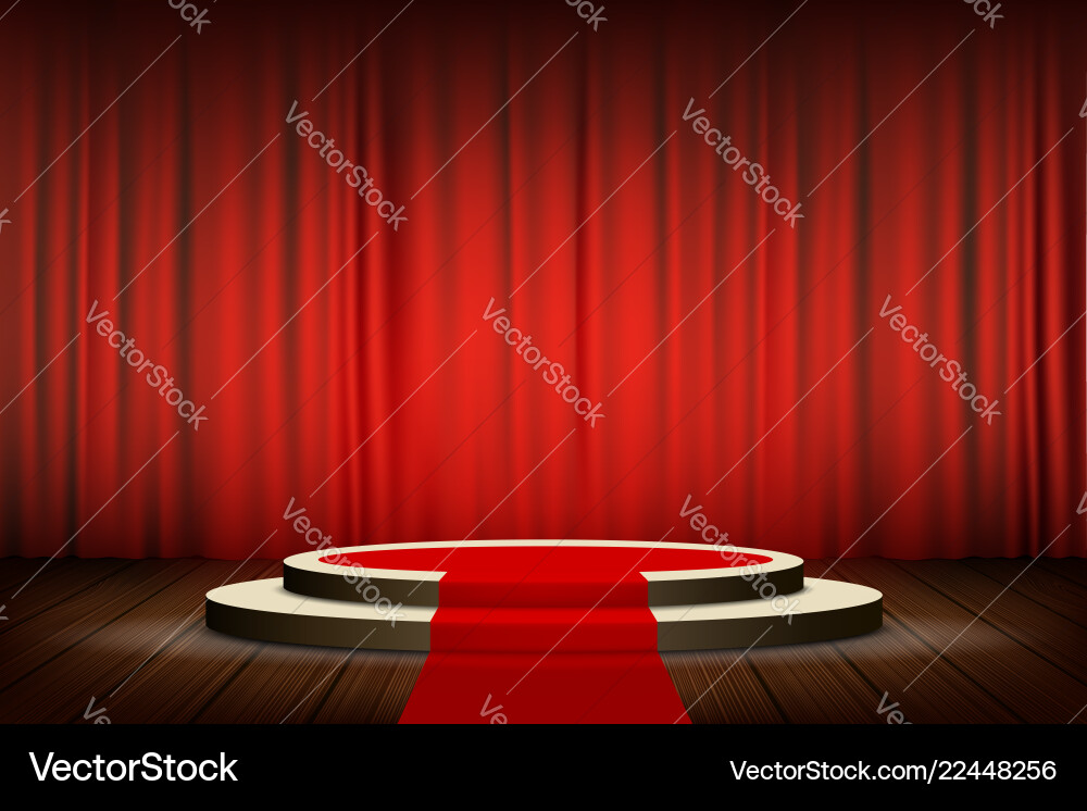 Red carpet on the round podium with steps vector image