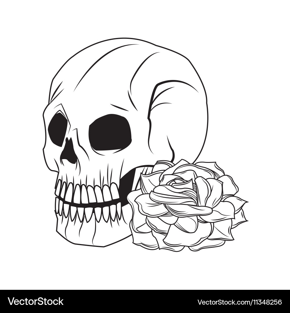 Skull with Rose Tattoo Art Vector Image