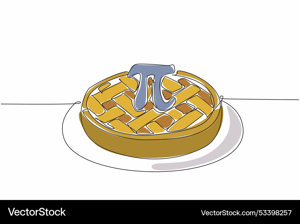 Continuous one line drawing apple pie round Continuous one line drawing apple pie round vector image