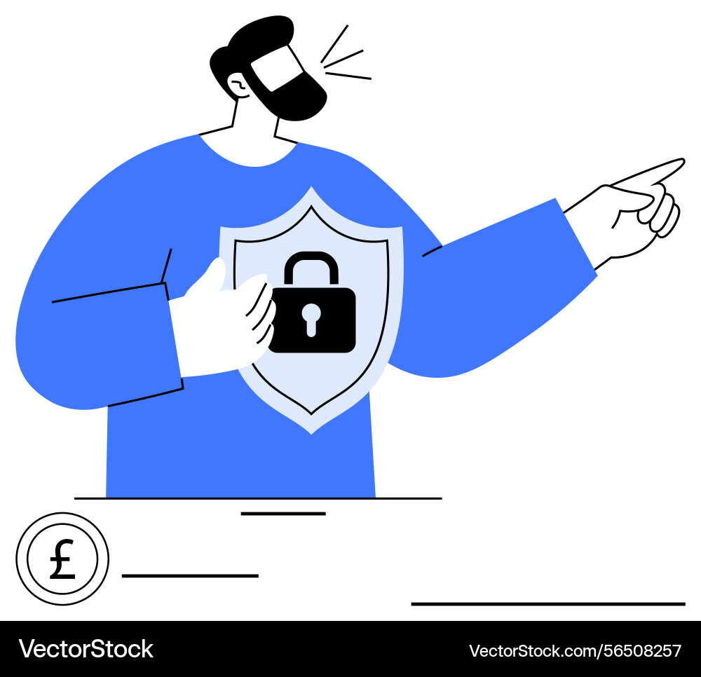 Man holding shield with lock symbol representing Man holding shield with lock symbol representing vector image