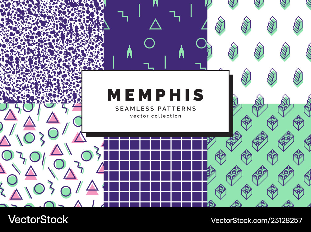Memphis seamless patterns set Memphis seamless patterns set vector image