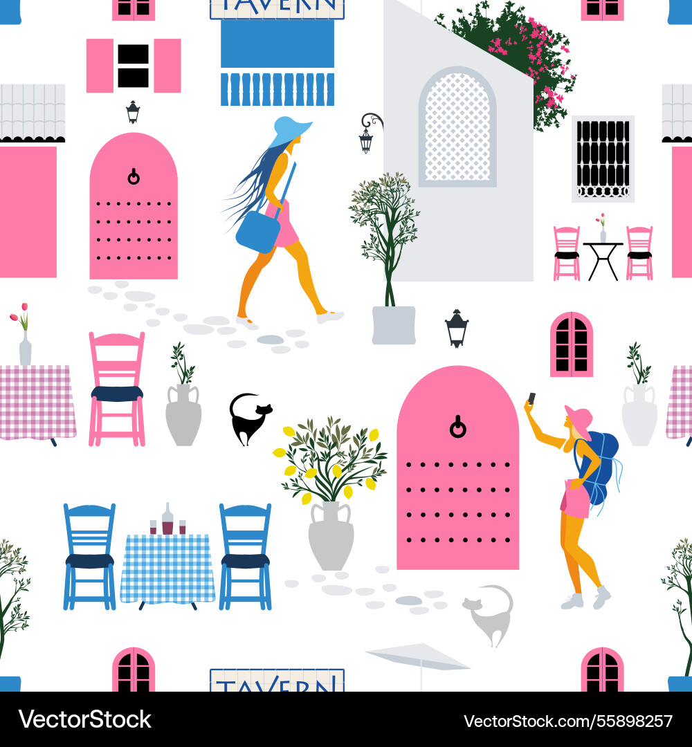 Seamless pattern of scenes and architectural Seamless pattern of scenes and architectural vector image