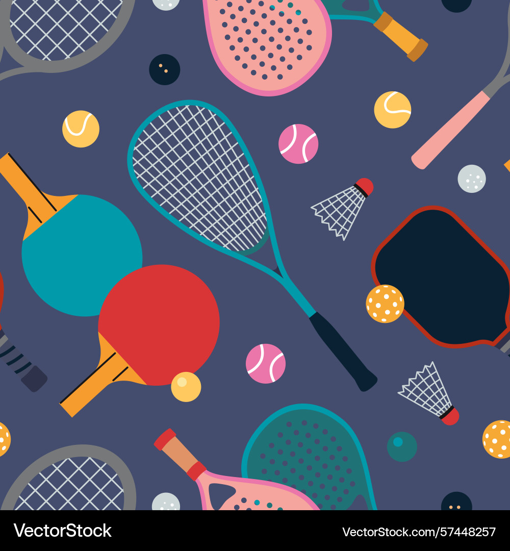 Seamless pattern with rackets paddles and balls Seamless pattern with rackets paddles and balls Vector Image