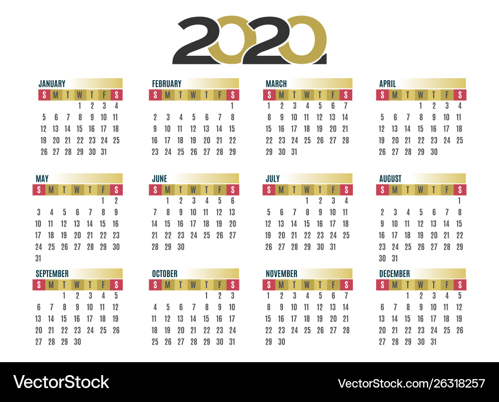 Wall calendar 2020 Wall calendar 2020 vector image