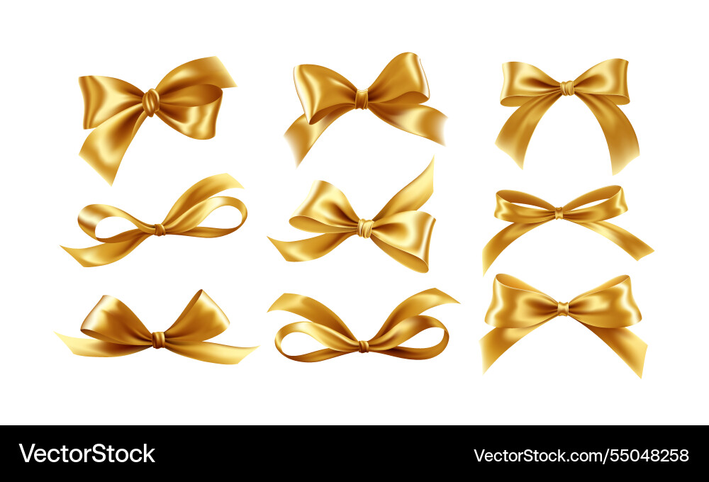 Collection of elegant golden ribbons and bows set Collection of elegant golden ribbons and bows set vector image