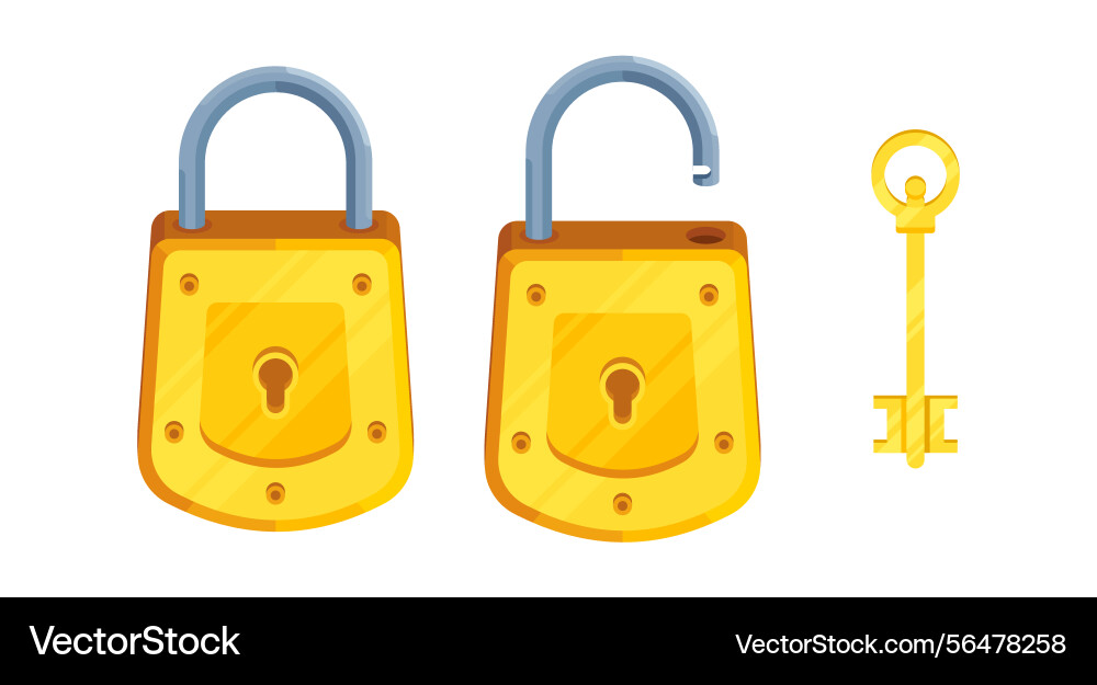 Detailed locks with open and closed lock key Vector Image