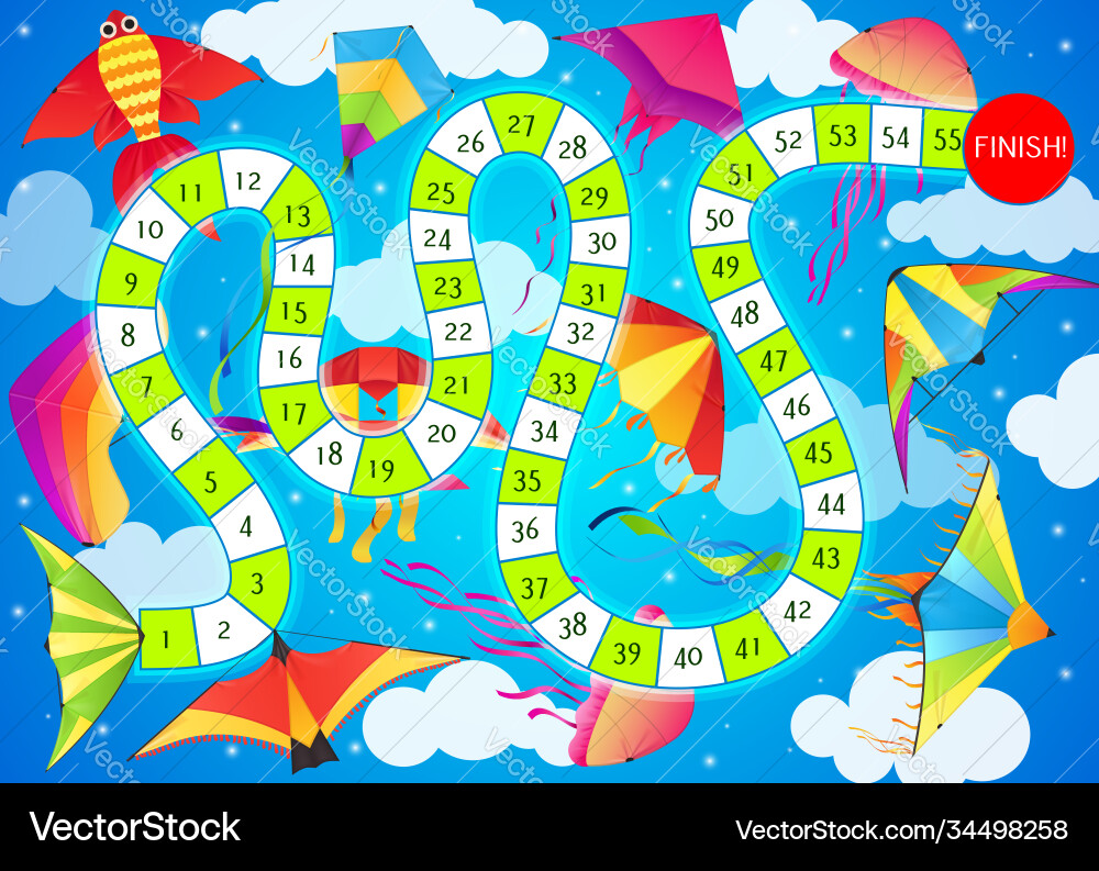 Start to finish board game template with kites Vector Image