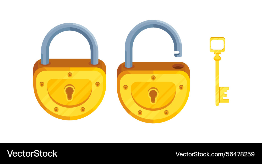 A key with open and closed semi-circular lock Vector Image