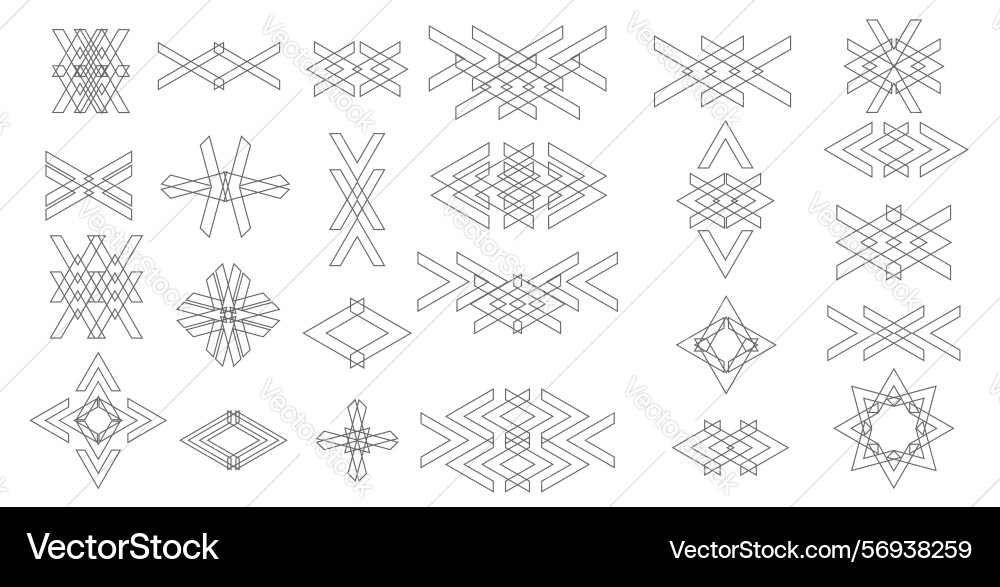Collection of abstract geometric line art patterns vector image