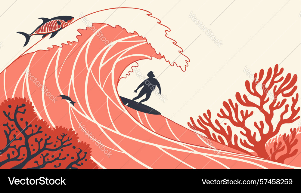 Surfer on large wave dynamic ocean scene design Vector Image