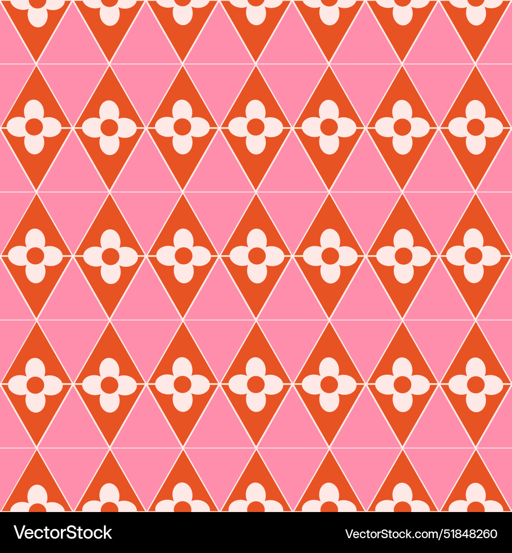 Flowers on pink orange diamonds seamless pattern Flowers on pink orange diamonds seamless pattern vector image