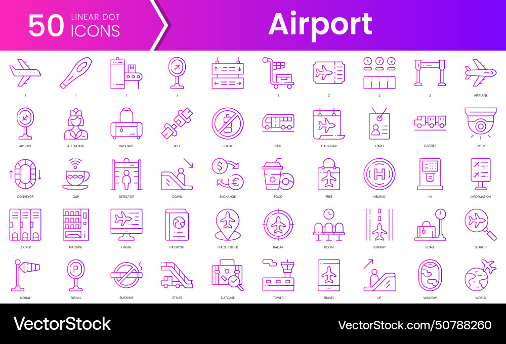 Set of airport icons gradient style icon bundle Set of airport icons gradient style icon bundle vector image