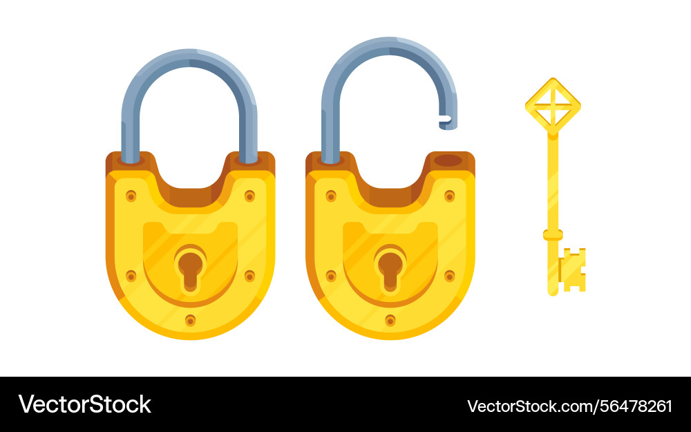 A key with open and closed semi-circular lock vector image