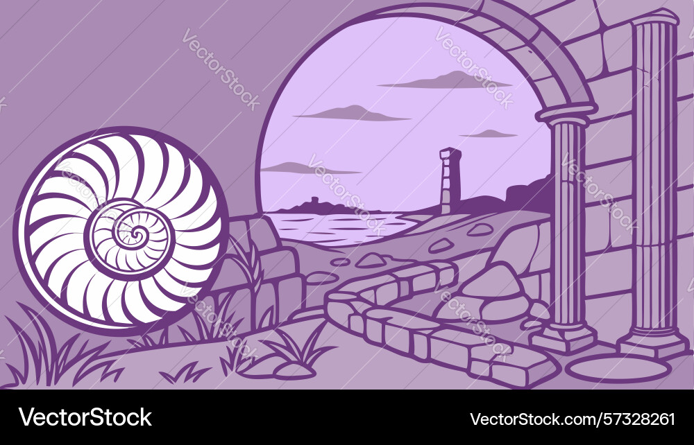 Mystical portal with nautilus shell and ancient vector image