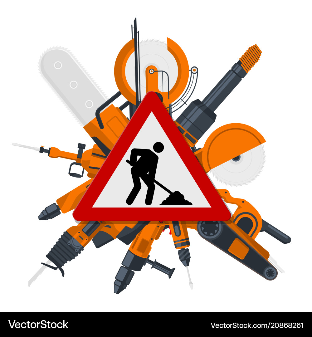 Red constructions sign with electric tools Red constructions sign with electric tools vector image