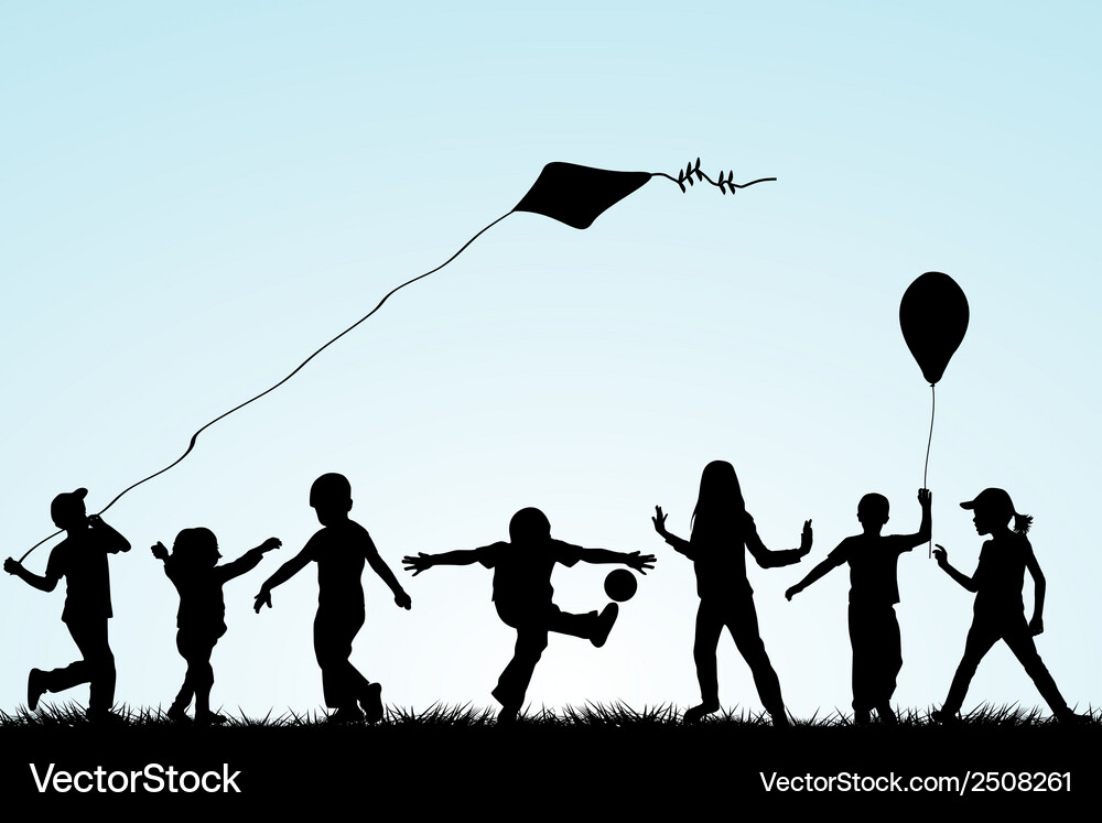Silhouetted Children Playing Outdoors Vector Image