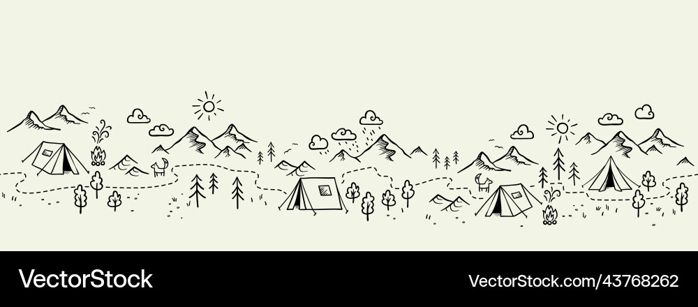 Cute hand drawn camping seamless pattern great vector image