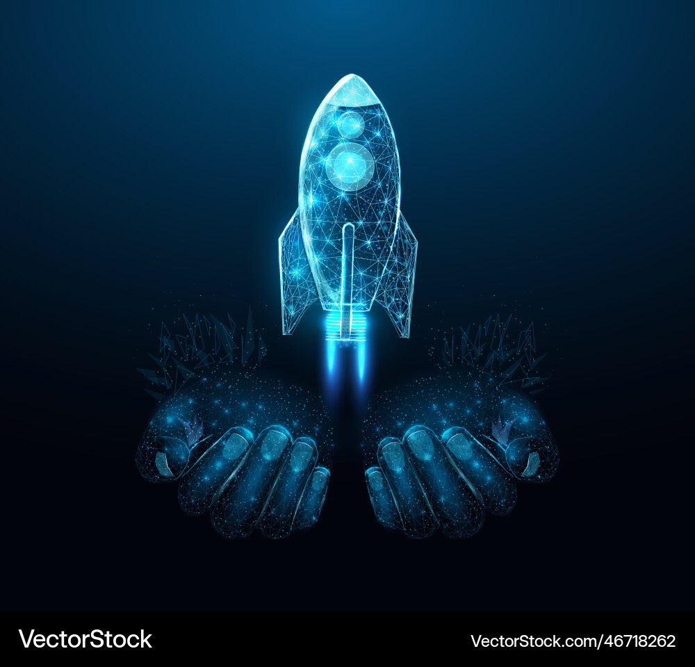Rocket Launch Hands - Tech Startup Vector Image