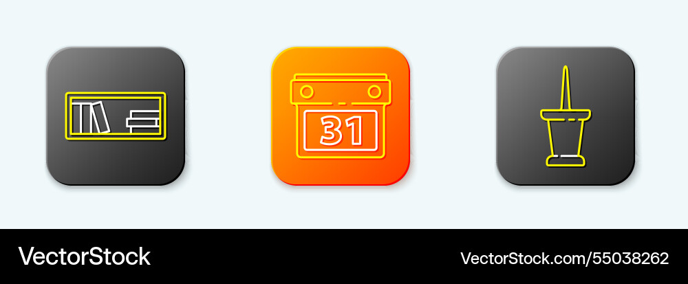Set line shelf with books calendar and push pin Set line shelf with books calendar and push pin vector image