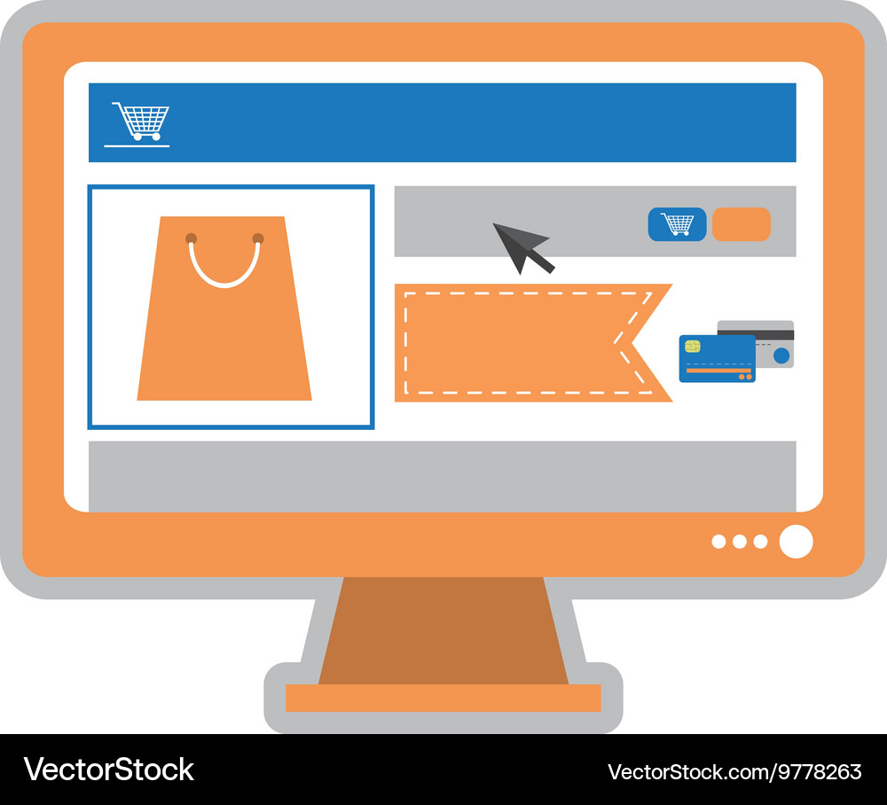 Computer monitor with shopping website on screen Vector Image