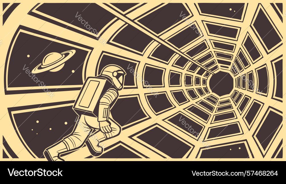 Astronaut in cosmic web structure with planets vector image
