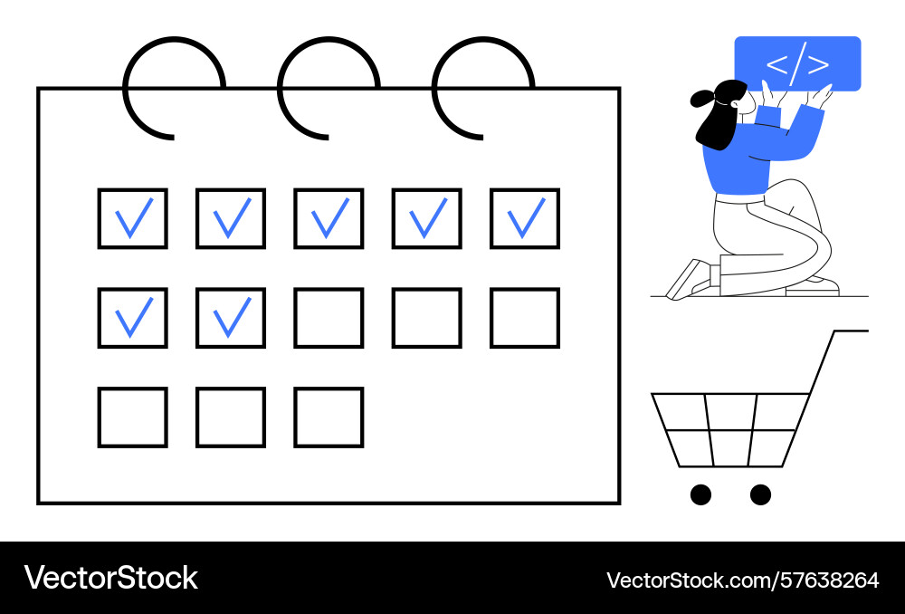 Developer with code panel beside checklist Developer with code panel beside checklist vector image