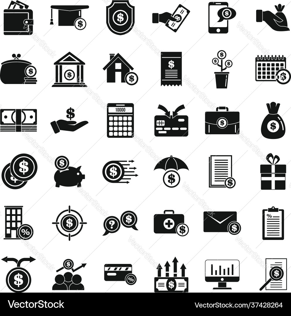 Subsidy icons set simple style Subsidy icons set simple style vector image