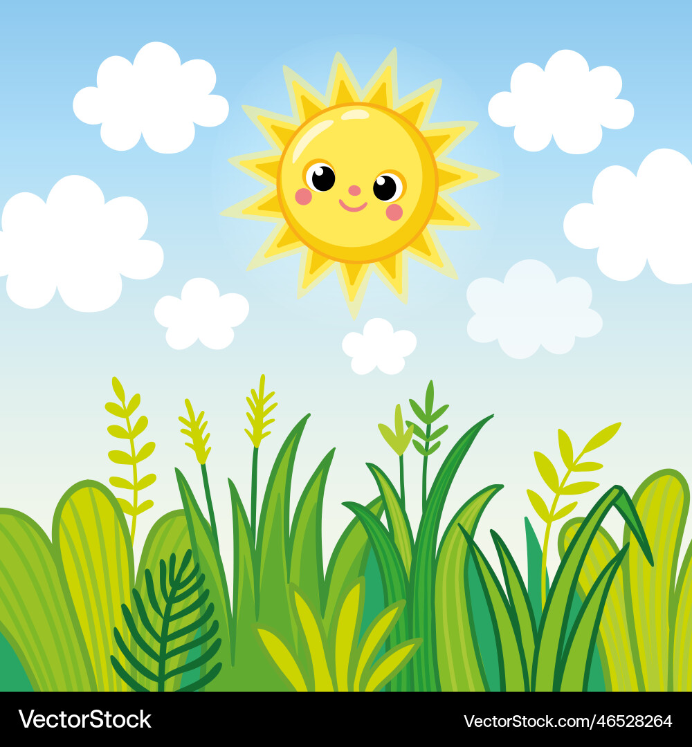 Summer Landscape with Sun Vector Image