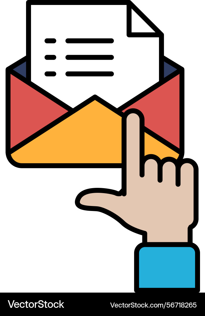 A hand pointing to an envelope with list A hand pointing to an envelope with list Vector Image