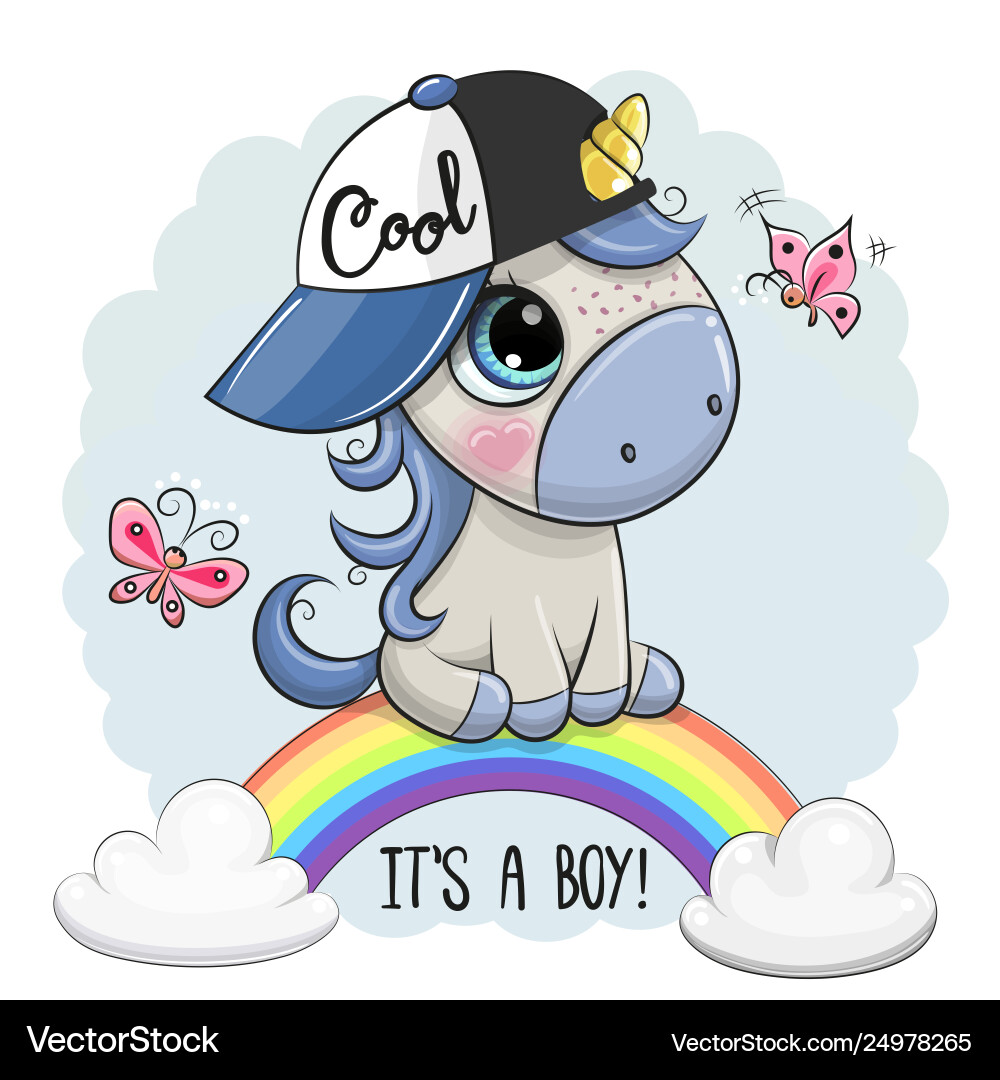 Cartoon unicorn is on rainbow Cartoon unicorn is on rainbow vector image