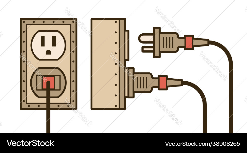 Power plug into socket - turn on and off vector image