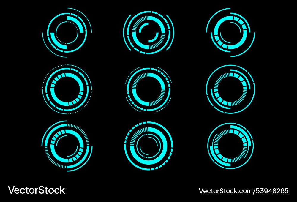 Set of sci fi blue circle user interface elements Set of sci fi blue circle user interface elements vector image