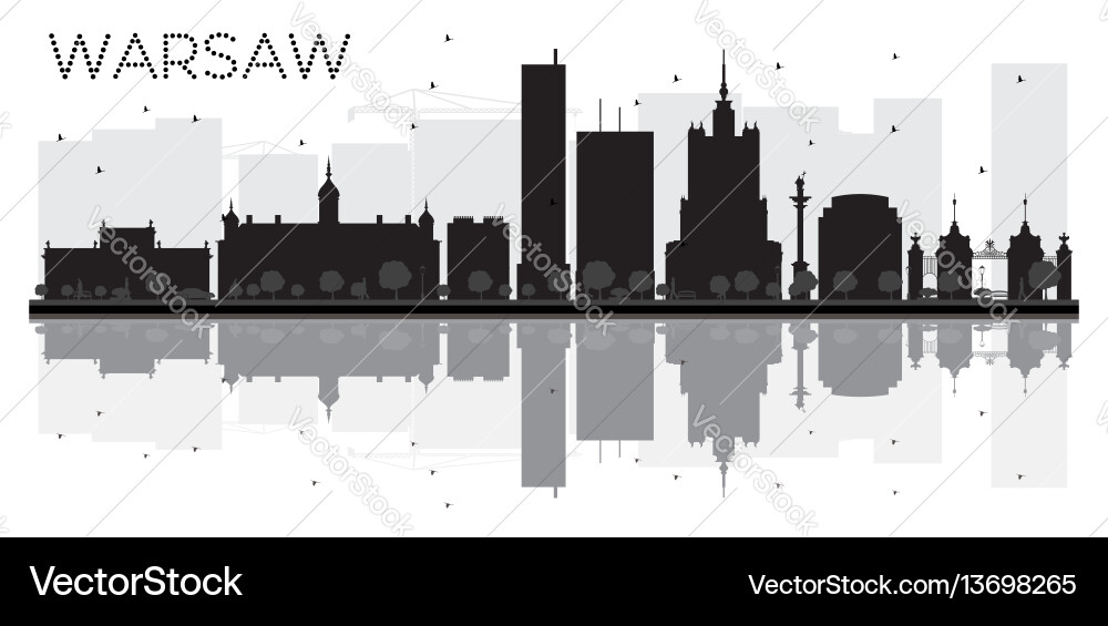 Warsaw city skyline black and white silhouette Warsaw city skyline black and white silhouette vector image