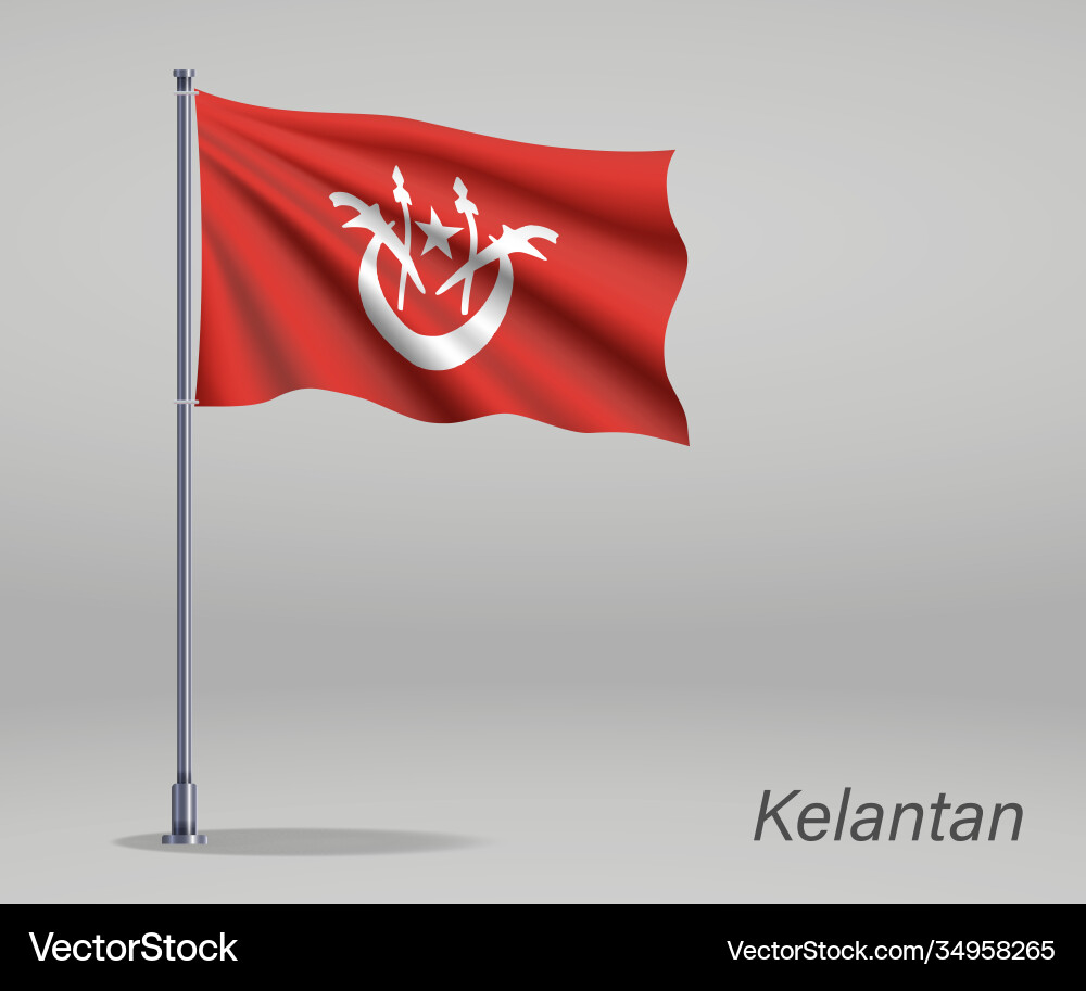 Waving flag kelantan state malaysia Royalty Free Vector