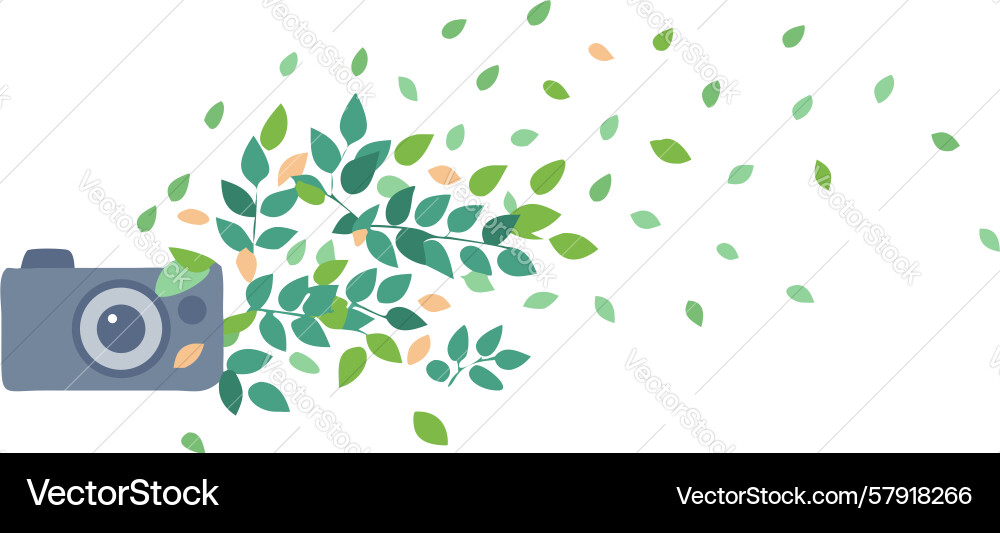Camera with green leaf flow path design Vector Image