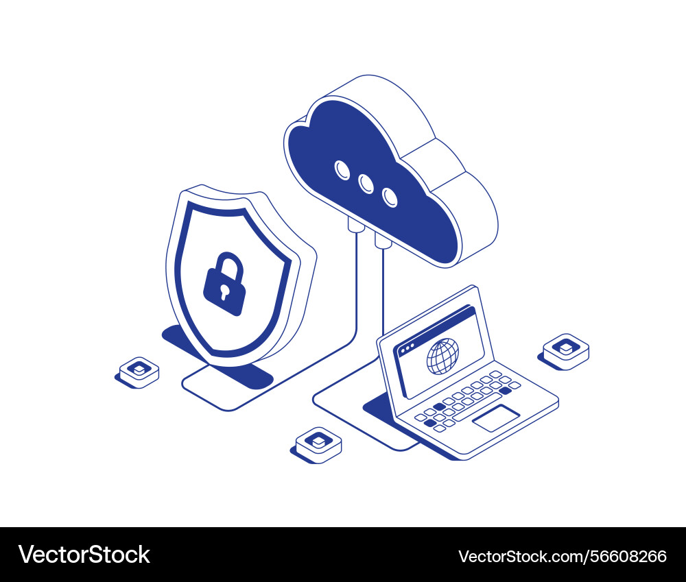 Cloud computing security concept isometric line Cloud computing security concept isometric line vector image