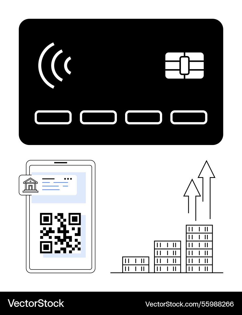 Digital payment concept with nfc card qr code Digital payment concept with nfc card qr code vector image