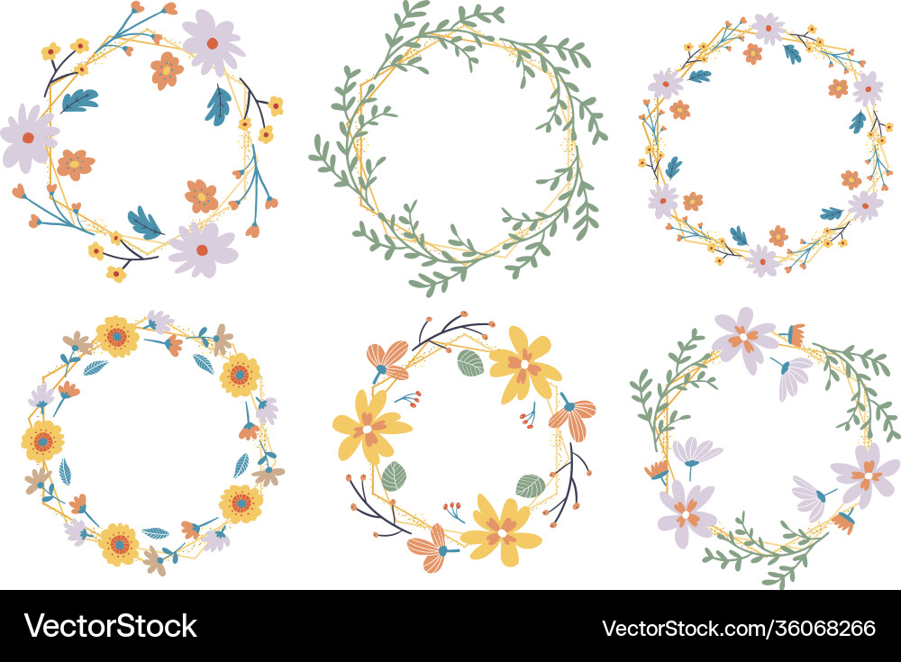 Floral frame collection set cute retro flowers Floral frame collection set cute retro flowers vector image