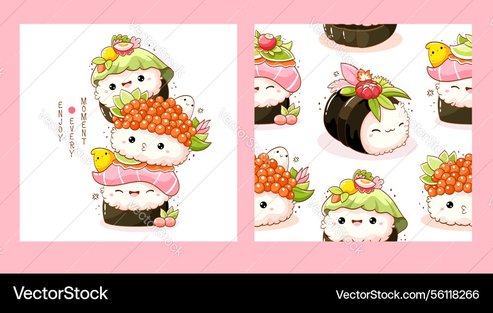 Set of seamless pattern and one print with cute Set of seamless pattern and one print with cute vector image