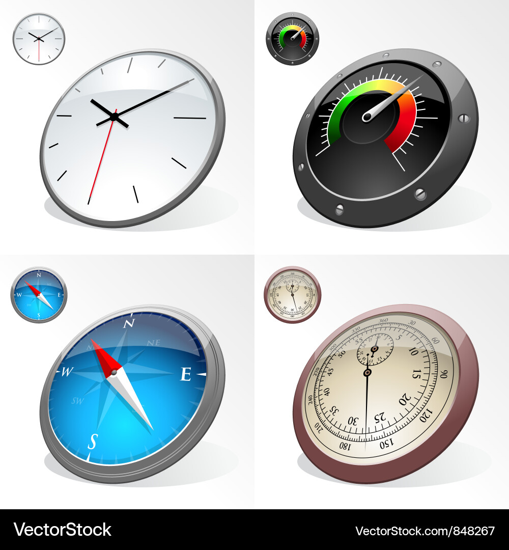 Clocks and compass Royalty Free Vector Image - VectorStock