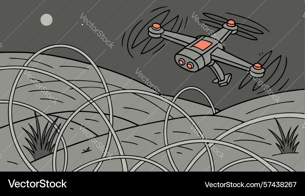 Drone above abstract terrain futuristic mapping vector image