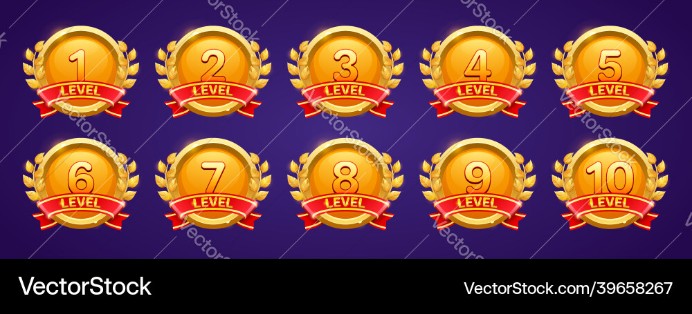 Gold badges with level number for game ui design Gold badges with level number for game ui design vector image