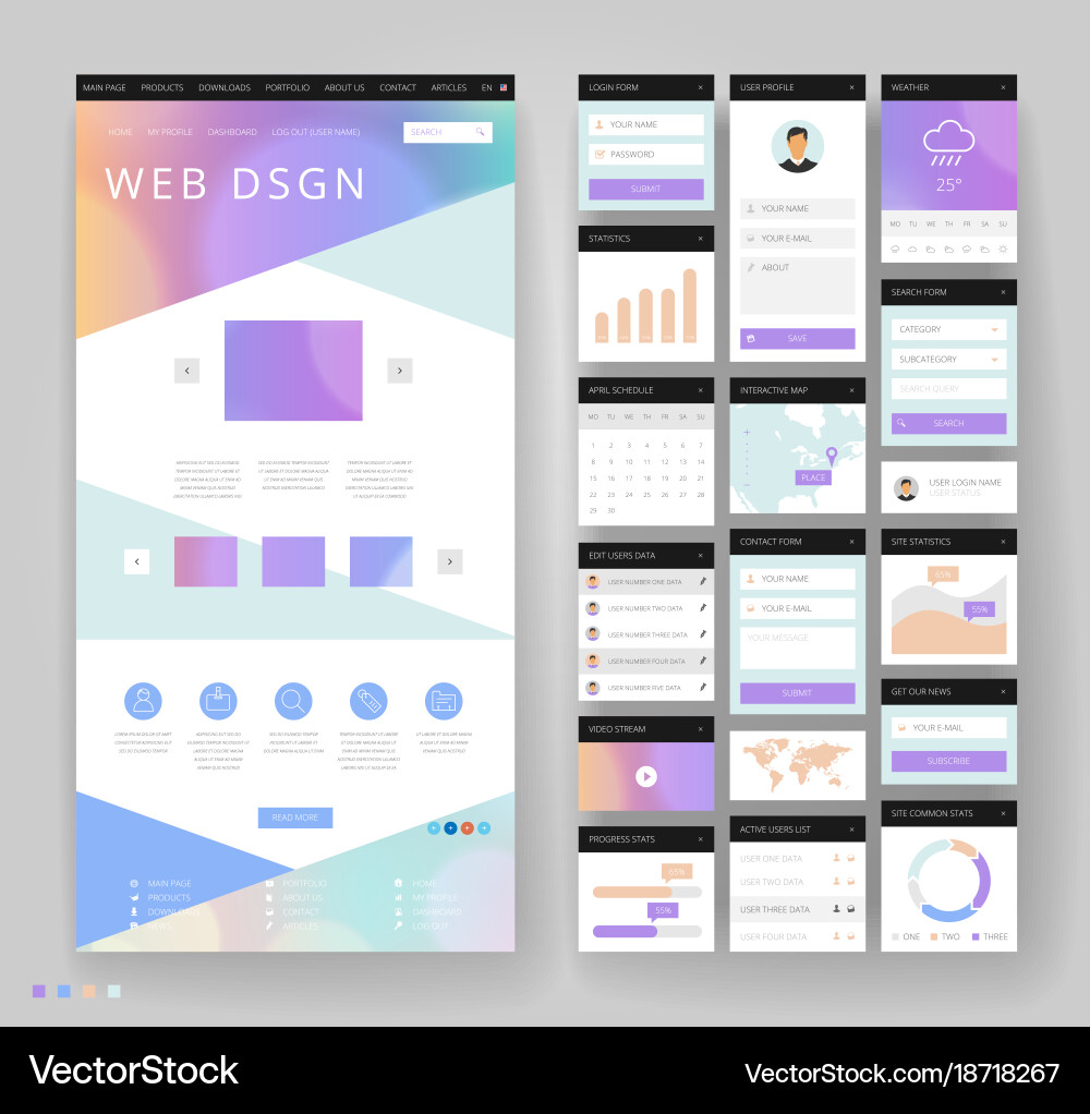 Website template design with interface elements vector image