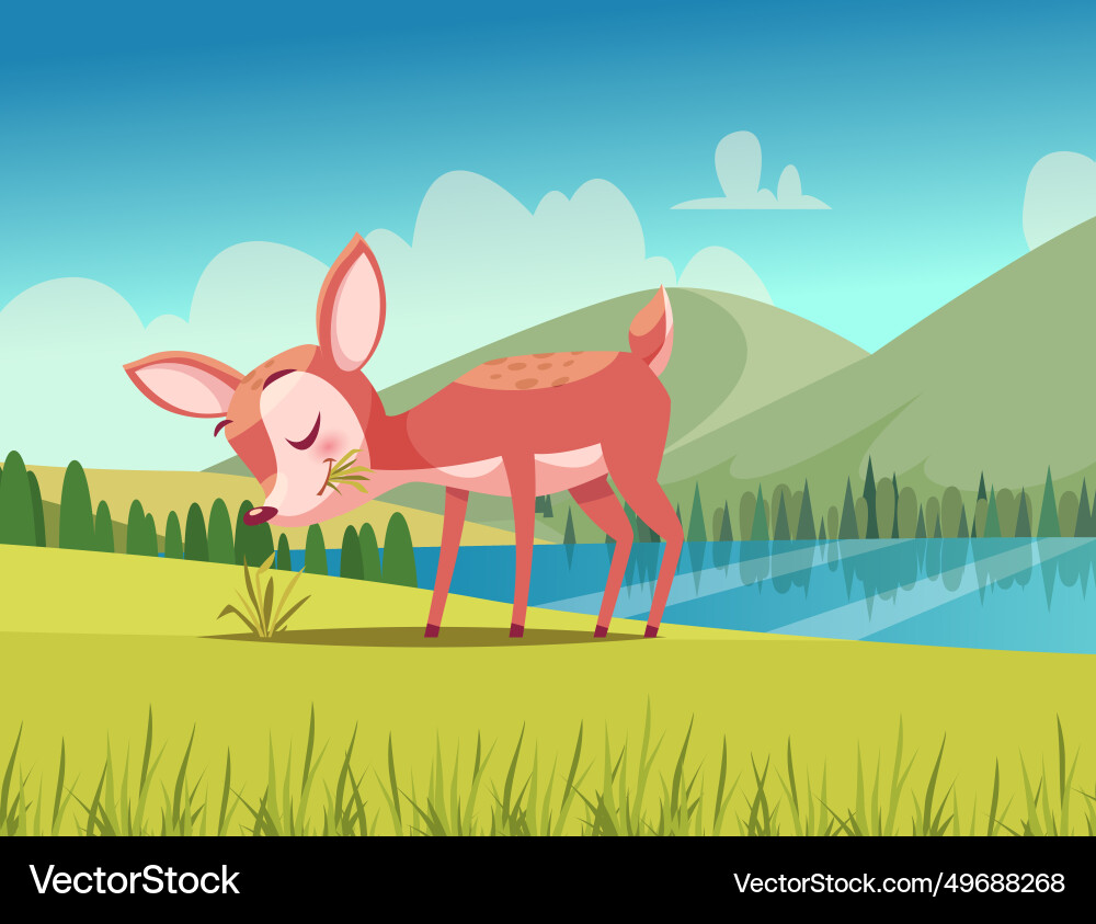 Fawn in the meadow outdoor landscape with green Fawn in the meadow outdoor landscape with green vector image
