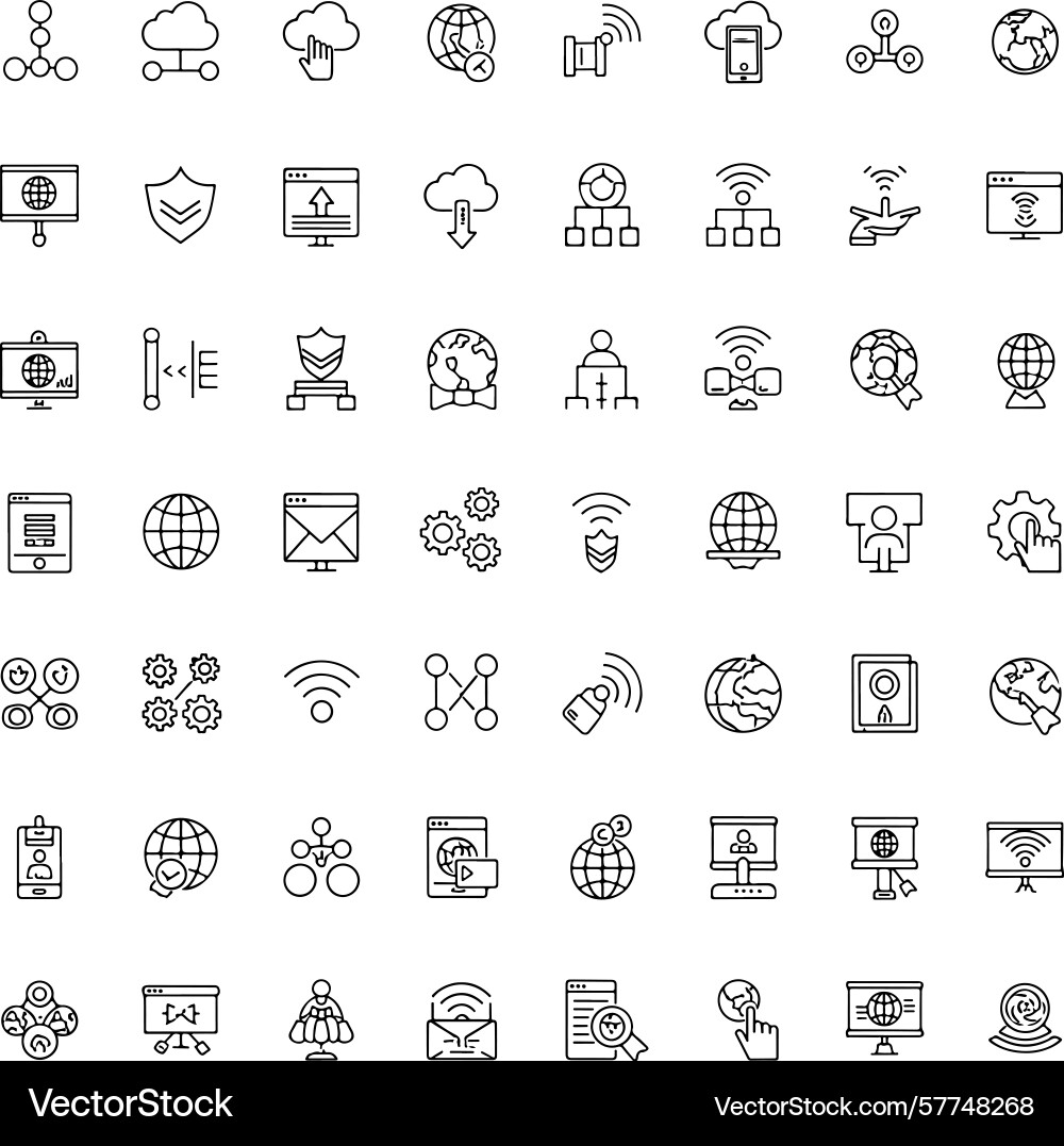 Globale Daten- und Cloud-Netzwerk-Icons Vektorbild