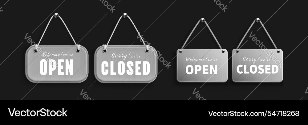 Metallic board signs with open closed status Metallic board signs with open closed status vector image