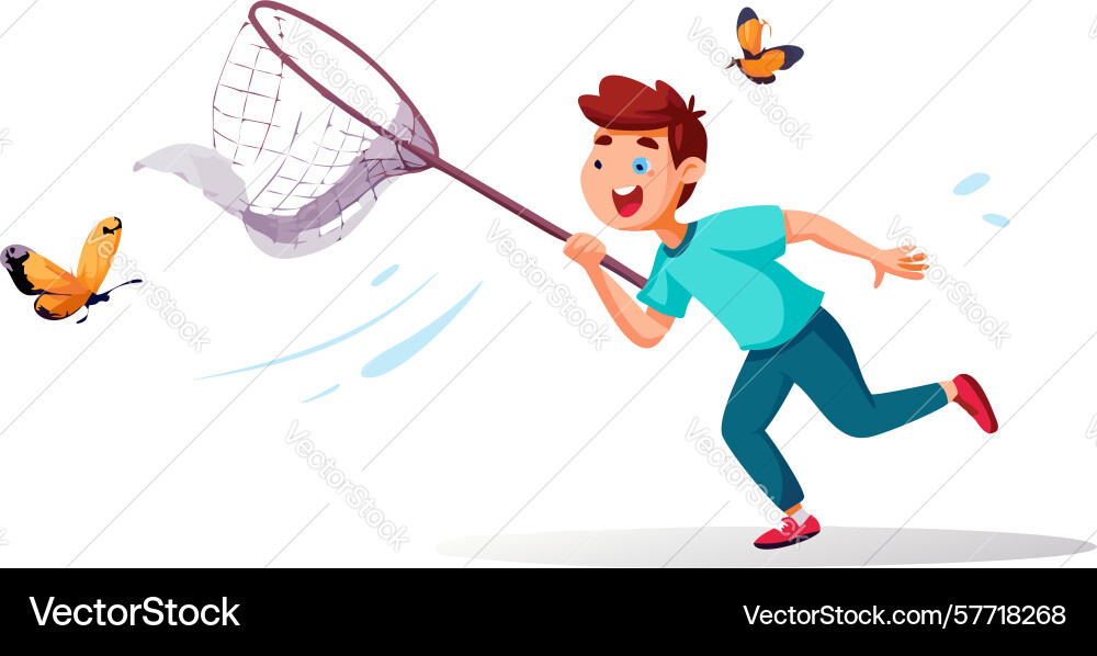 Person with net seeking to capture delicate vector image