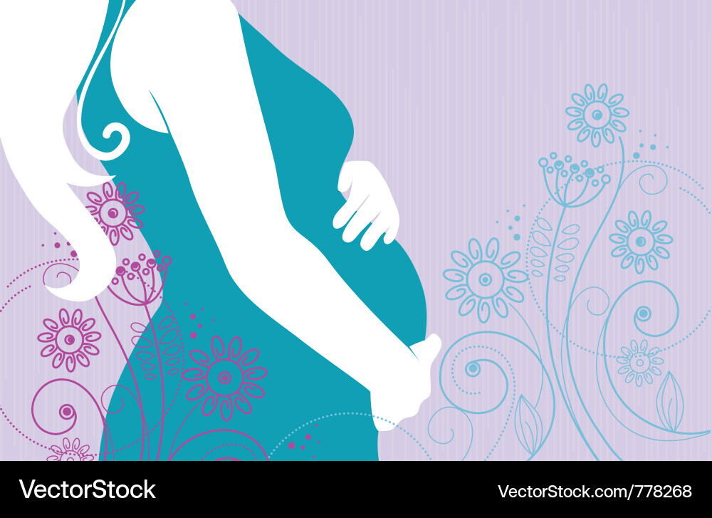 Pregnant Woman with Floral Silhouette Vector Image