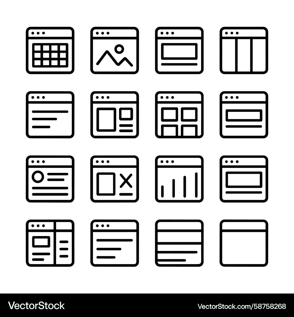 Simple lineal browser window icon set for website Vector Image