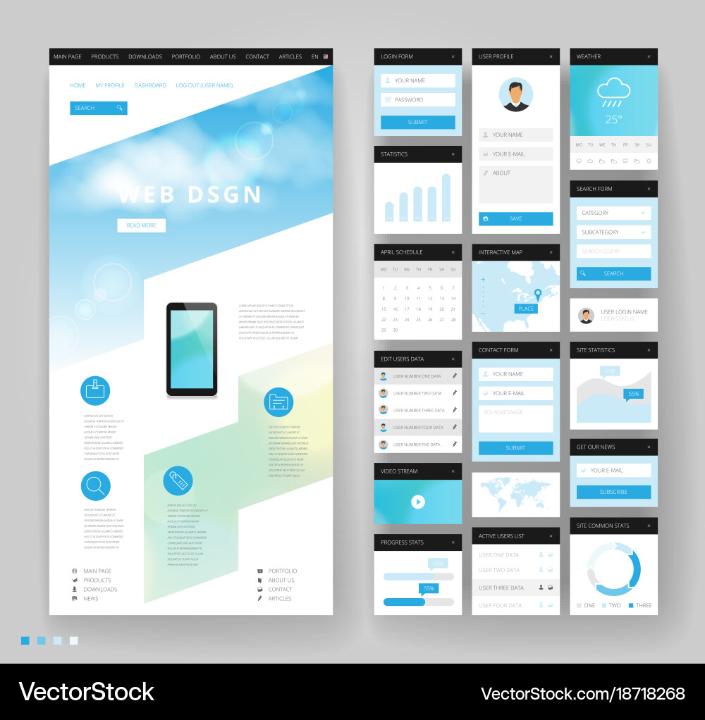 Website template design with interface elements vector image